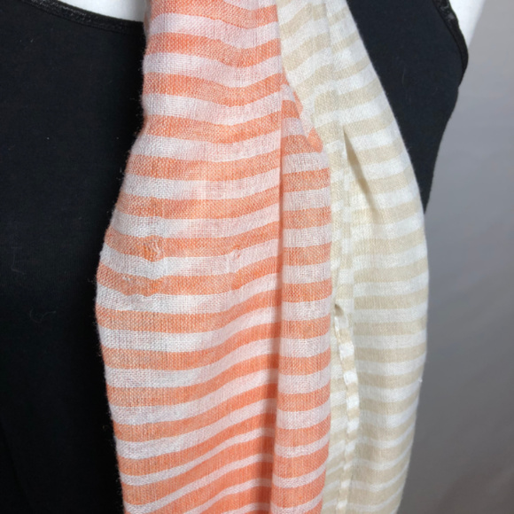 Sheer Salmon and Cream Stripe Fringe Scarf - Picture 3 of 4